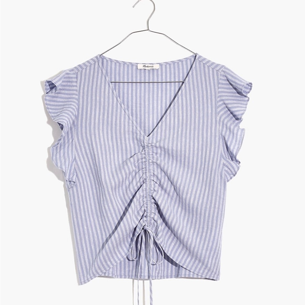 Madewell Linen-Blend Ruffle-Sleeve Drawstring Crop Top Size 4